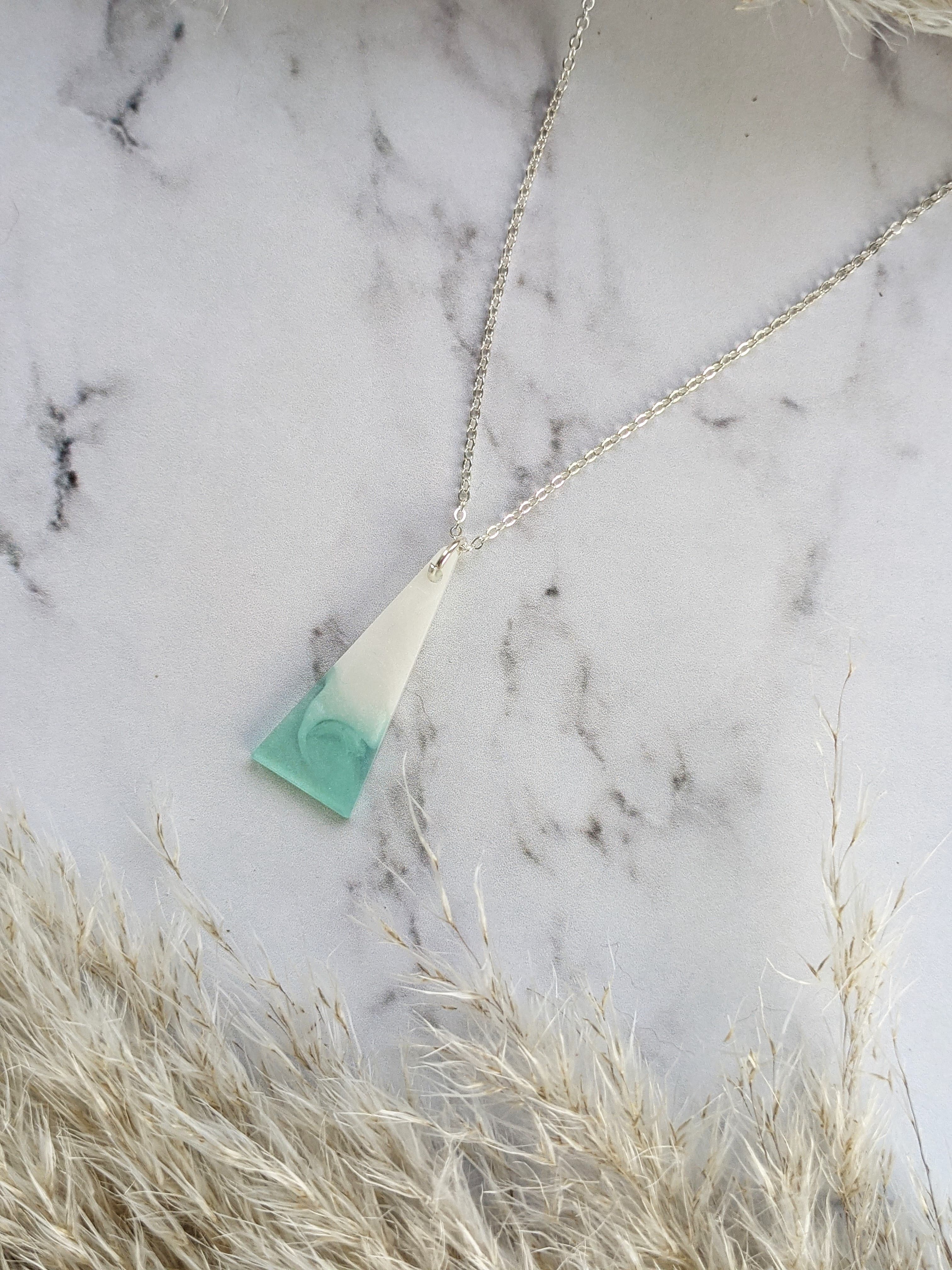 Resin white and turquoise minimalist necklace - Moon and Made