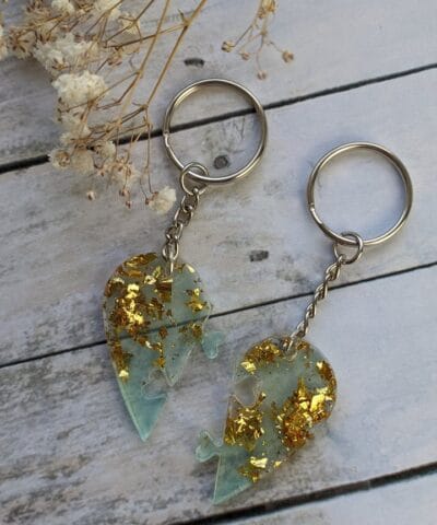 Set of 2 heart pieces keyrings