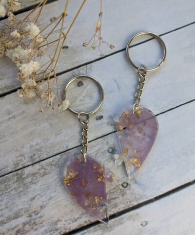 Resin 2 pieces heart keyrings