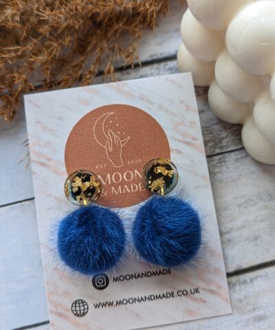 Resin Detail Pom Pom Earrings