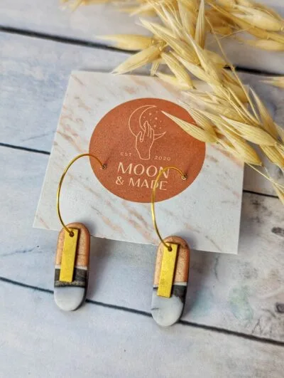 Handmade Clay and Metal Detail Hoops