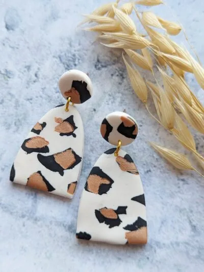 Handmade Polymer Clay Leopard Print Style Earrings