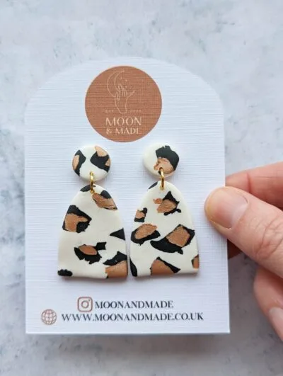 Handmade Polymer Clay Leopard Print Style Earrings - Image 2